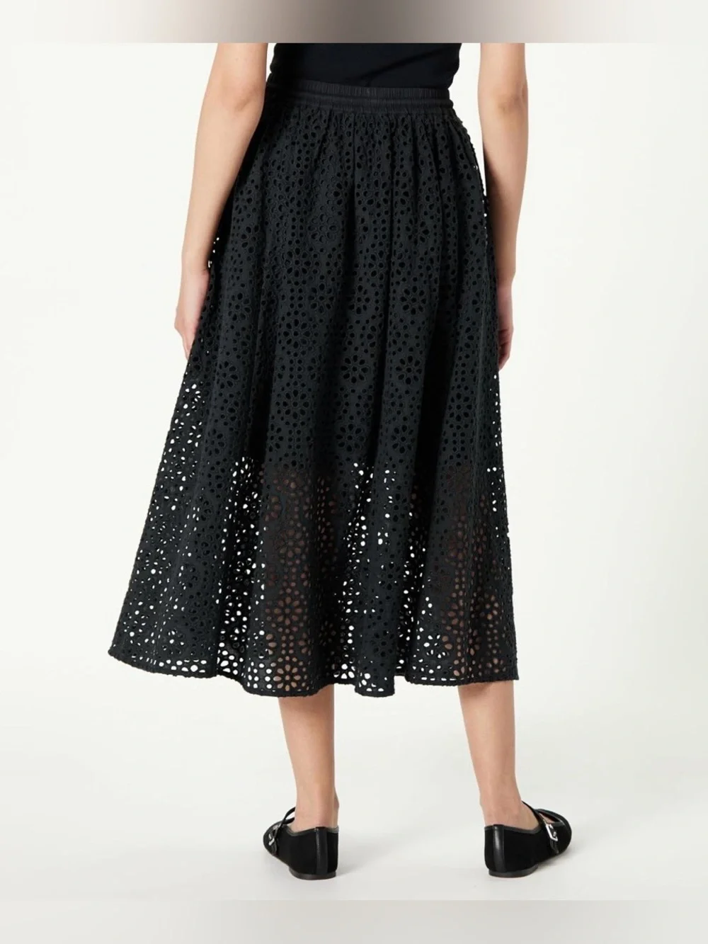 The Drop Black Eyelet Midi A-line Skirt SIZE XXL    *LIKE NEW*
